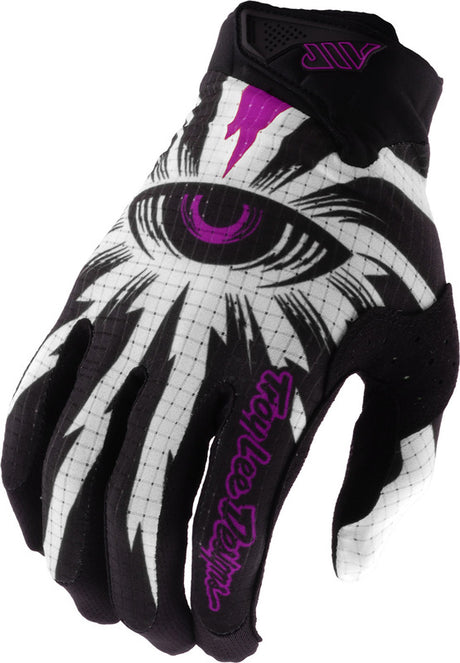 Troy Lee Designs Air Jugend MX-Handschuhe Cyclops in Schwarz und Fuchsia, robustes Geländefahrthandschuh-Design.