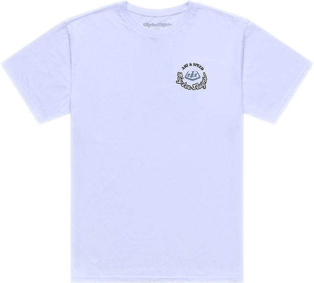 Weißes Troy Lee Designs Carb Club T-Shirt aus Freizeitbekleidung mit Logo-Print auf der Vorderseite.
