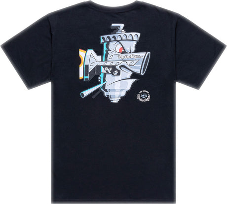 Schwarzes Troy Lee Designs Carb Club T-Shirt aus Freizeitbekleidung, bequemes Oberteil mit Logo und sportlichem Design.