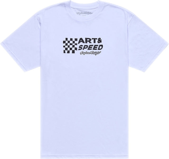 Weißes Troy Lee Designs Finish Line T-Shirt aus Freizeitbekleidung mit Logo-Print, bequemes Unisex-Top für den Alltag.