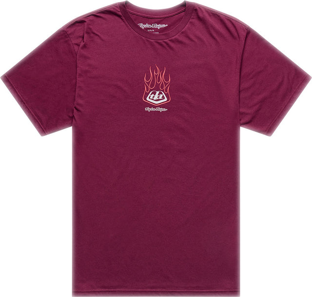 Troy Lee Designs Flame2 T-Shirt in Sangria, bequeme Freizeitbekleidung mit Flammenmuster und TROY LEE DESIGNS Logo.
