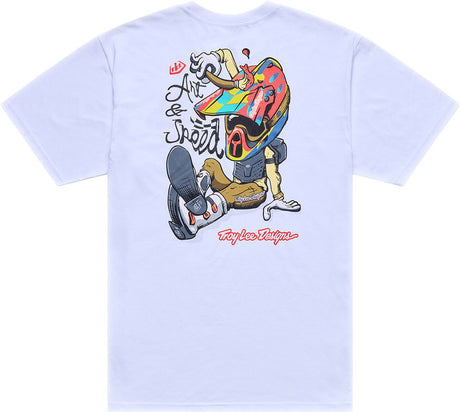 Weißes Troy Lee Designs Heritage T-Shirt aus Freizeitbekleidung mit klassischem Logo-Print auf der Vorderseite.