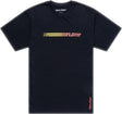 Schwarzes Troy Lee Designs Stripes T-Shirt für Freizeit, mit bunten Streifenmuster auf Baumwollstoff.