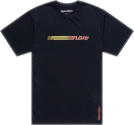 Schwarzes Troy Lee Designs Stripes T-Shirt für Freizeit, mit bunten Streifenmuster auf Baumwollstoff.
