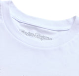 Weißes Troy Lee Designs Repeat T-Shirt aus Freizeitbekleidung mit auffälligem Logo-Print, bequem und stylisch.