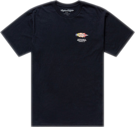 Schwarzes T-Shirt von Troy Lee Designs Feather, entspannte Freizeitbekleidung, weiches Baumwollmaterial, lässiger Schnitt.