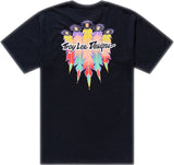 Troy Lee Designs Feather T-Shirt in Schwarz, bequeme Freizeitbekleidung mit sportlichem Design, auf einem weißen Hintergrund.