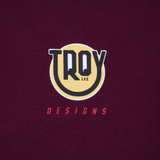 Troy Lee Designs Damen T-Shirt Happy Dayz in Sangria, bequeme Freizeitbekleidung mit buntem Druck, auf weißem Hintergrund.