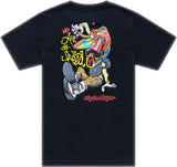 Jugend T-Shirt von TROY LEE DESIGNS in Schwarz, Freizeitbekleidung mit Heritage-Design, auf einem weißen Hintergrund.