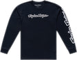 Troy Lee Designs Long Sleeve Signature T-Shirt in Schwarz, Freizeitbekleidung mit stilvollem Design, auf einem weißen Hintergrund.