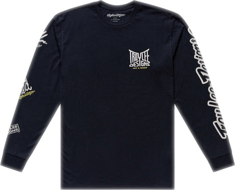 Troy Lee Designs Long Sleeve Handlebar T-Shirt in Schwarz, bequeme Freizeitbekleidung mit Logo-Design, auf dem Bild sichtbar.