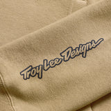 Troy Lee Designs Imprint Hoodie in Sienna, bequeme Freizeitbekleidung mit stylischem Design, auf einem Model getragen.