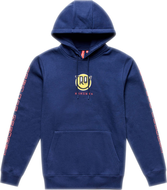 Troy Lee Designs Happy Dayz Hoodie in Dunkelblau, bequeme Freizeitbekleidung mit auffälligem Design und weichem Material.