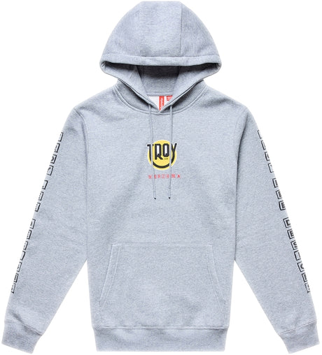 Grauer TROY LEE DESIGNS Happy Dayz Hoodie aus Freizeitbekleidung, bequemes Sweatshirt mit auffälligem Druck.
