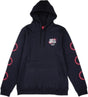 Troy Lee Designs Pink Slips Hoodie in Schwarz, bequeme Freizeitbekleidung mit Kapuze und Logo-Details, auf einem Model getragen.