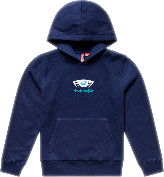 Troy Lee Designs Cyborg Jugend Hoodie in Dunkelblau, bequeme Freizeitbekleidung für Jugendliche, mit futuristischem Design.