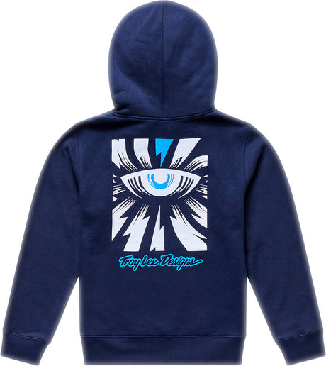 Troy Lee Designs Cyborg Jugend Hoodie in Dunkelblau, bequeme Freizeitbekleidung für Jugendliche mit auffälligem Design.