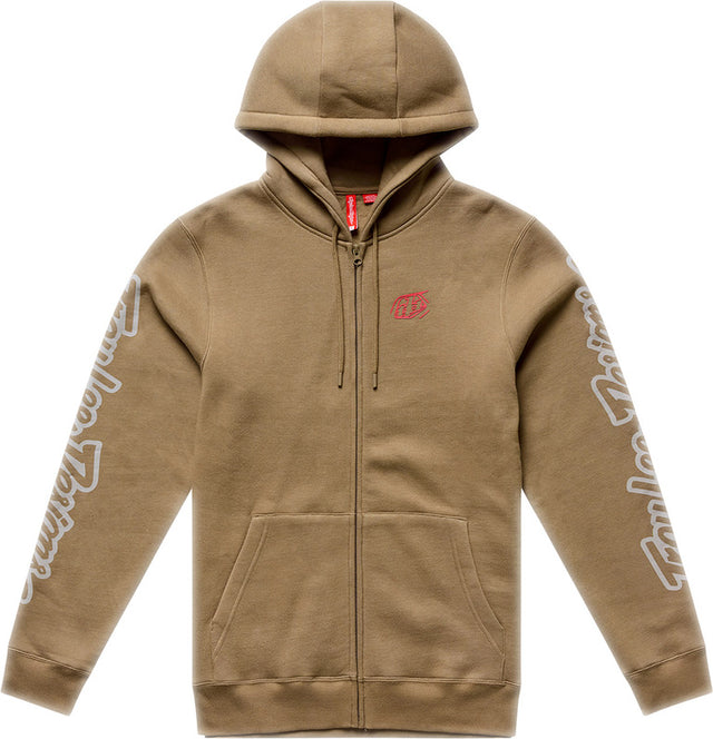 Troy Lee Designs Zip-up Badge Hoodie in Sienna, bequeme Freizeitbekleidung mit Reißverschluss und auffälligem Logo-Design.