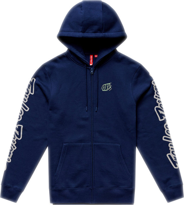 Troy Lee Designs Zip-up Badge Hoodie in Dunkelblau und Sage, bequeme Freizeitbekleidung mit aufgenähtem Logo und Reißverschluss