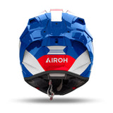 Airoh GP 800 Competition Integralhelm in Weiß, Blau und Rot mit klarem Visier und aerodynamischem Design.