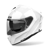 Weißer Airoh Spark 2 Integralhelm mit Visier und Belüftung, modernes Design für Motorradfahrer.
