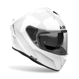 Weißer Airoh Spark 2 Integralhelm mit klarer Visier und aerodynamischem Design, ideal für Motorradfahrer.