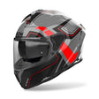 Grauer und schwarzer Airoh Spark 2 Dart Integralhelm mit roten Akzenten, sichtbare Belüftung und stilvolles Design.