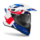 Airoh Commander 2 Reveal Endurohelm in Weiß, Blau und Rot, mit Visier und Belüftungsöffnungen