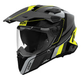 Airoh Commander 2 Endurohelm in mattschwarz, grau und fluoreszierendes Gelb mit Visier und Belüftungsöffnungen.