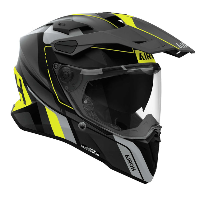 Airoh Commander 2 Endurohelm in Matt-Schwarz mit Grau und Fluo-Gelb, mit Visier und Belüftungsöffnungen