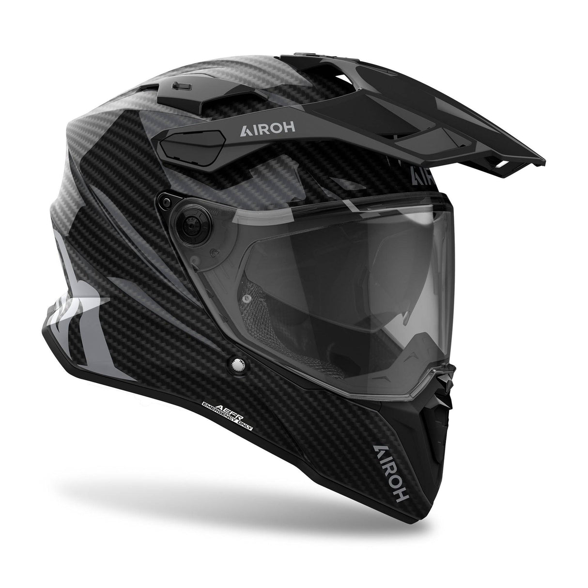 Schwarzer Endurohelm Airoh Commander 2 Carbon mit Visier und Belüftungsöffnungen, sicherer Schutz für Offroad-Fahrten