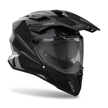 Schwarzer Endurohelm Airoh Commander 2 Carbon mit Visier und Belüftungsöffnungen, sicherer Schutz für Offroad-Fahrten