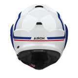 Airoh Mathisse II Genius Klapphelm in Weiß, Blau und Rot mit sichtbarer Klappfunktion und aerodynamischem Design