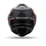 Mattschwarzer und grauer Airoh Mathisse II Magnet Klapphelm mit rotem Akzent, Sicht auf das schlichte, sportliche Design.