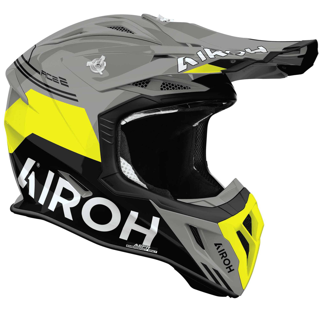 Airoh Motocrosshelm Aviator Ace 2 Fury in Grau, Schwarz, Fluo-Gelb mit visier und Belüftungsöffnungen