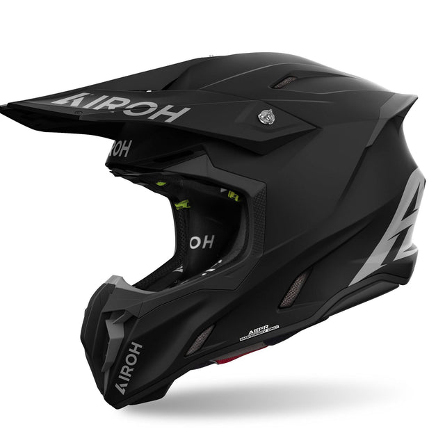 Schwarz mattierter Airoh Twist 3 Motocrosshelm mit aerodynamischem Design und Belüftungssystem, für sicheren Schutz beim Motocross.