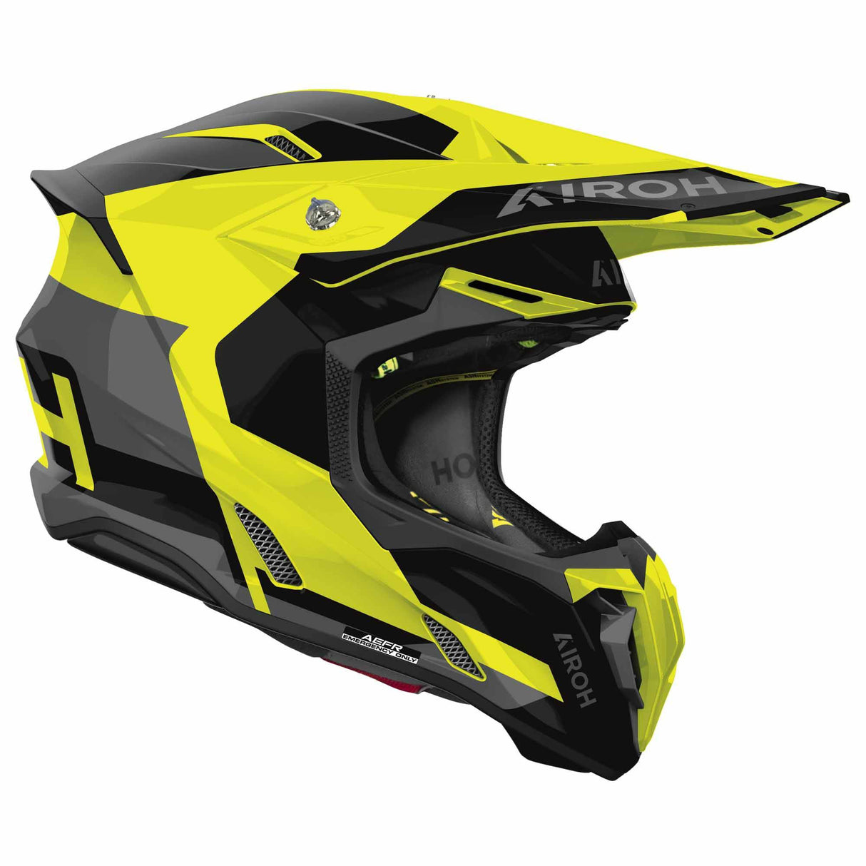 Motorradhelm Airoh Twist 3 Fancy in Schwarz, Grau und Fluo-Gelb, mit Visier und Belüftungsöffnungen, für Motocross.