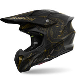 Airoh Twist 3 Motocrosshelm in matt-schwarz und Bronze mit klarem Visier, robustes Design für Offroad-Fahrten.