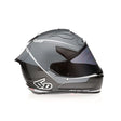 6D ATS-1R Alpha Silver Integralhelm mit silbernem Design und FIM-Zertifizierung, sichtbar auf dem Helm.