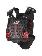 Alpinestars A-5 Plasma Brustschutz Nachrüstprotektor, schwarzer Schutz mit atmungsaktiven Belüftungsöffnungen.