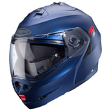 Matt-blauer Klapphelm Duke X von Caberg mit Yama-Design, sichtbare Helmschale und Belüftungsöffnungen
