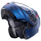 Matte blaue Caberg Duke X Klapphelm mit Yama-Design, strapazierfähiges Motorradhelm-Modell, sichtbare Helmschale und Belüftungsöffnungen