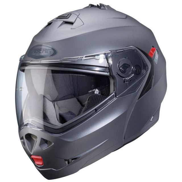 Matt-gun metallic Caberg Duke X Klapphelm mit klarer Visier und atmungsaktivem Innenpolster, modernes Design für Motorradfahrer