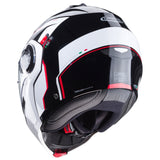 Schwarzer und weiß-roter Klapphelm von Caberg Duke Evo Move, stilvoller Schutzhelm mit klappbarem Visier.