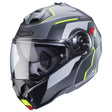 Matt-gun metallic und schwarz-fluo-gelb Caberg Duke Evo Move Klapphelm mit Visier, vielseitige Motorradhelm-Design