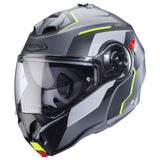 Matt-gun metallic und schwarz-fluo-gelb Caberg Duke Evo Move Klapphelm mit Visier, vielseitige Motorradhelm-Design