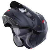 Matt-schwarzer Caberg Tourmax X Klapphelm mit Visier und aerodynamischem Design, ideal für Komfort und Sicherheit beim Motorradfahren.