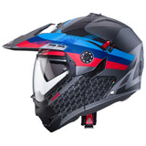 Matt-gun metallic Caberg Tourmax X Sarabe Klapphelm mit Schwarz-Blau-Rot Design, sichtbares Visier und ergonomische Form