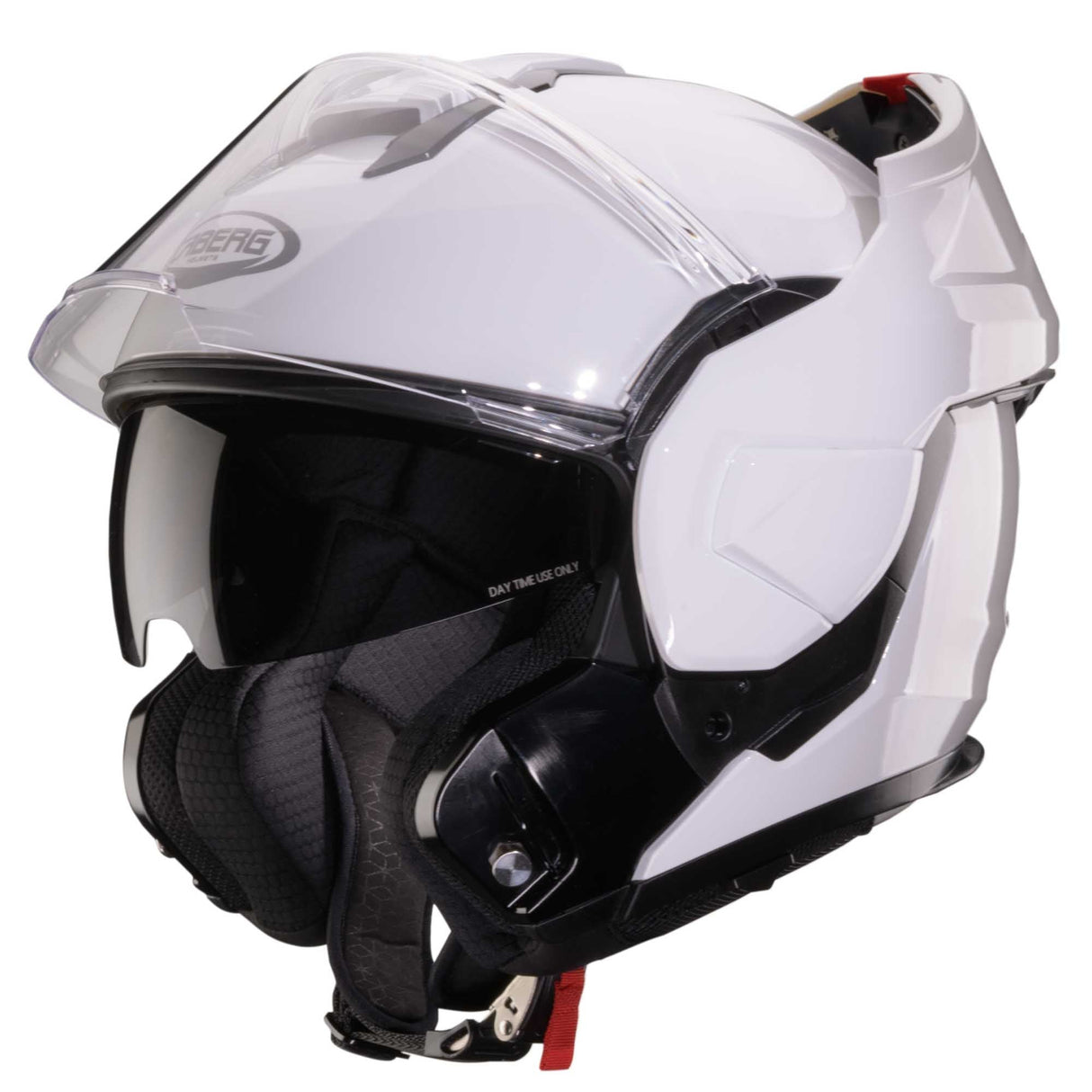 Weißer Caberg Klapphelm Trip mit Visier und Belüftungsöffnungen, bequem und sicher für Motorradfahrer.