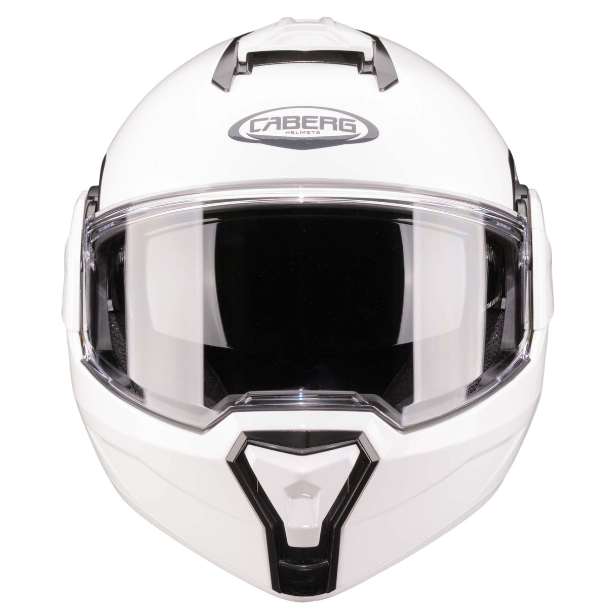 Weißer Caberg Klapphelm Trip mit Visier und Belüftungsöffnungen, aerodynamisches Design für Motorradfahrer.